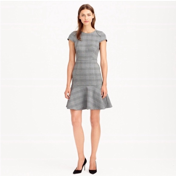 J. Crew Glen Plaid Cap Sleeve Dress Short Sleeve Sheath Flounce Hem Size 4 - Picture 1 of 12